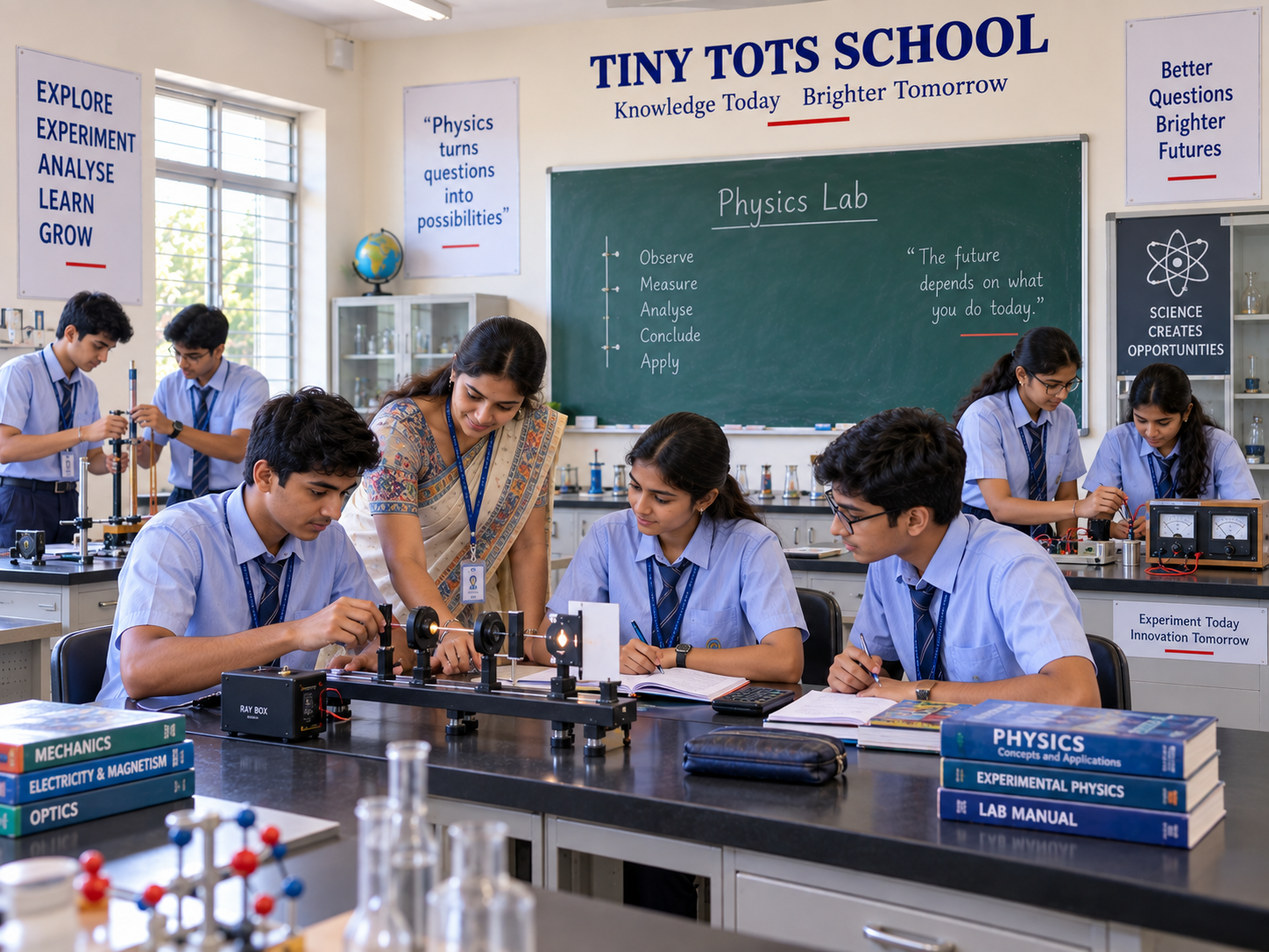 Senior secondary students in the physics lab at Tiny Tots School